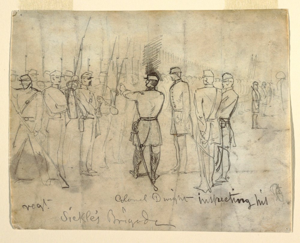 Tekening Tekening, Kolonel William Dwight, Jr. Inspectie van zijn ...