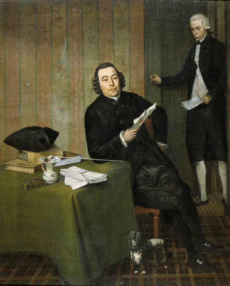 Wernerus Köhne (1725/26-88), notaris van Haarlem, met zijn klerk Jan Bosch door Wybrand Hendriks
