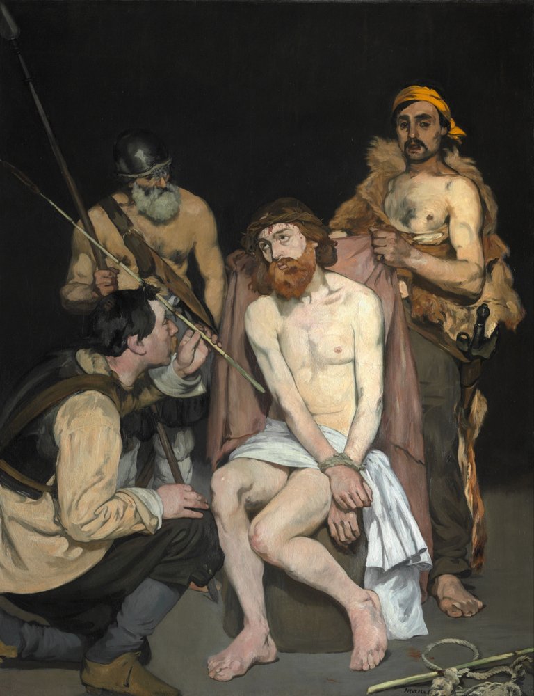 Jezus bespot door de soldaten door Édouard Manet
