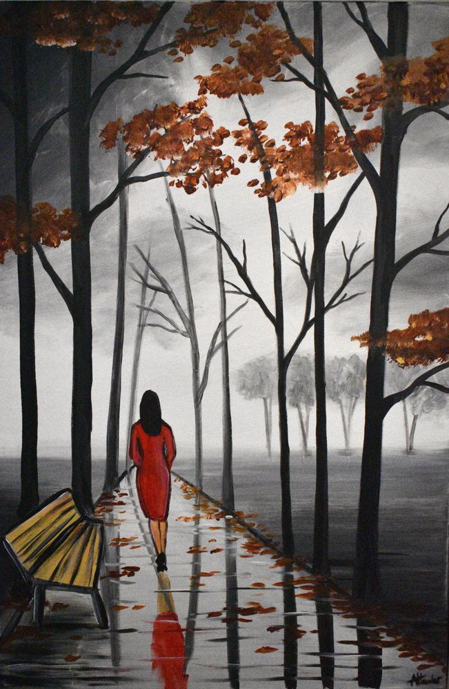 Autumn Path Rode jurk door Aisha Haider