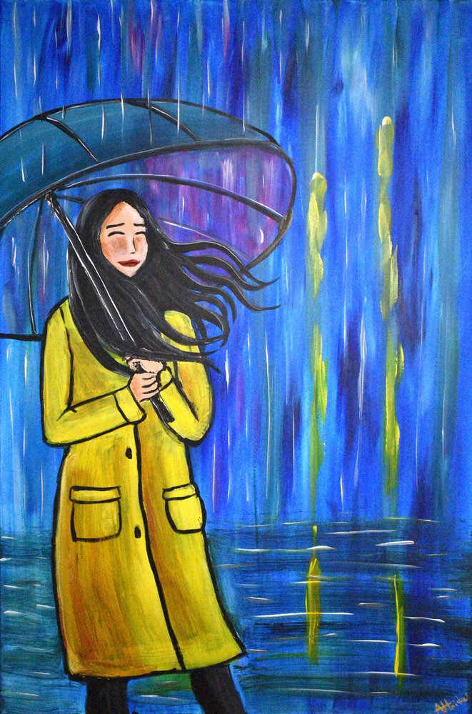 Vrouw op een regenachtige dag door Aisha Haider