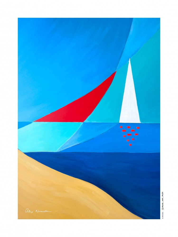 Geometrische zeilboten op het strand door Alex Nereuta