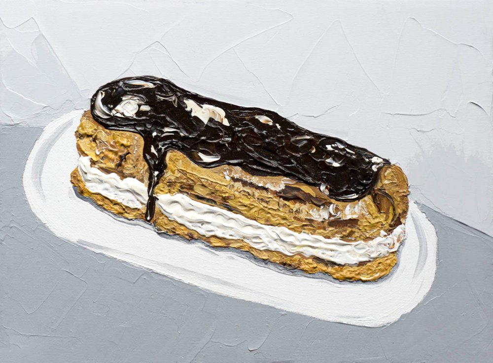Schilderij van een chocolade-eclair door Alice Straker