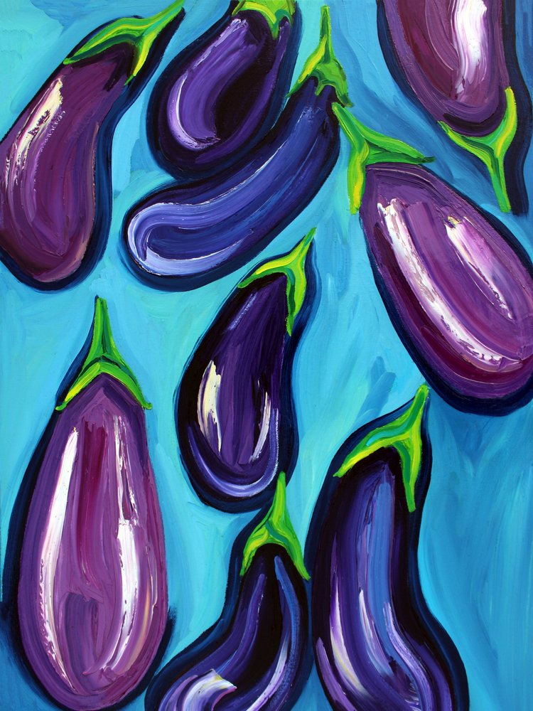 Levendige paarse aubergines door Alice Straker