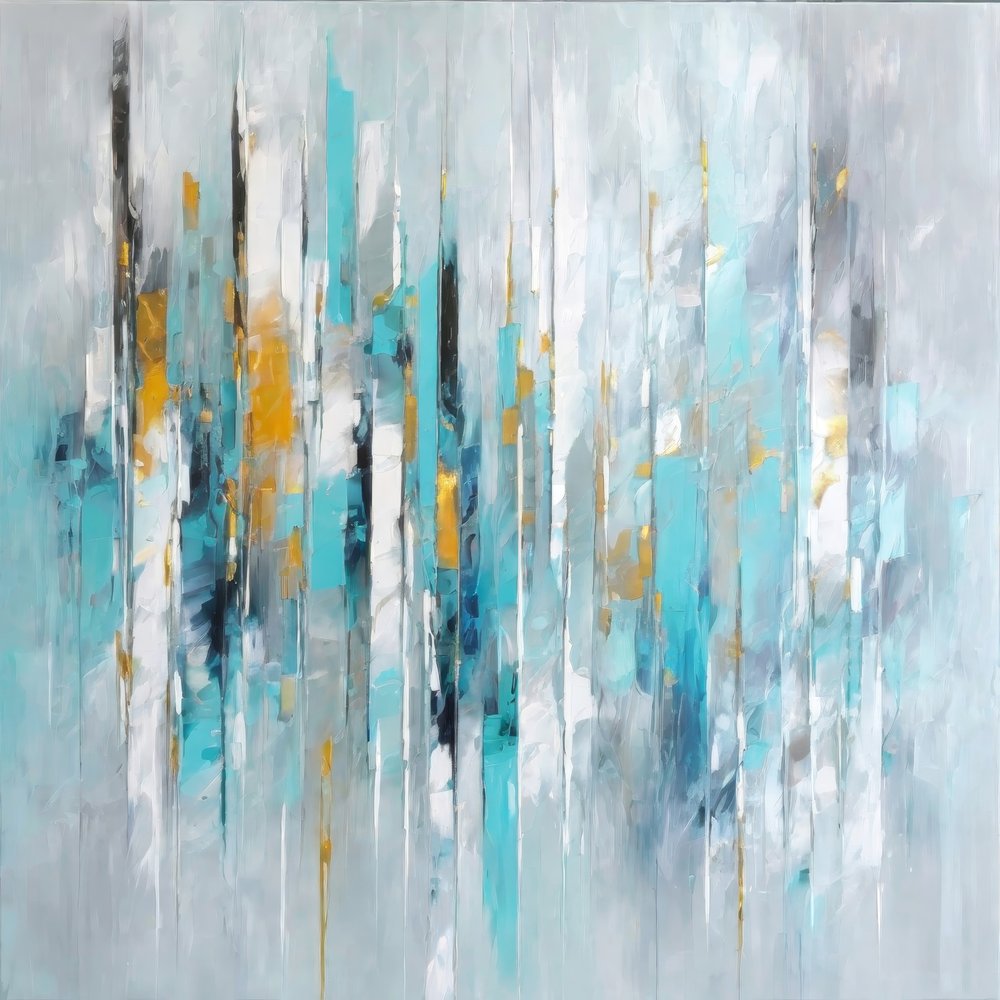 Dynamisch abstracte compositie in blauwgroen en goud door Alpenglow Workshop