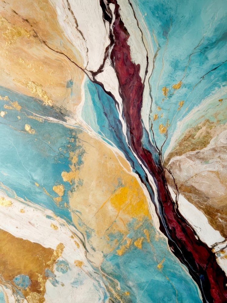 Abstracte afbeelding van blauwgroen en goudkleurig marmer door Alpenglow Workshop