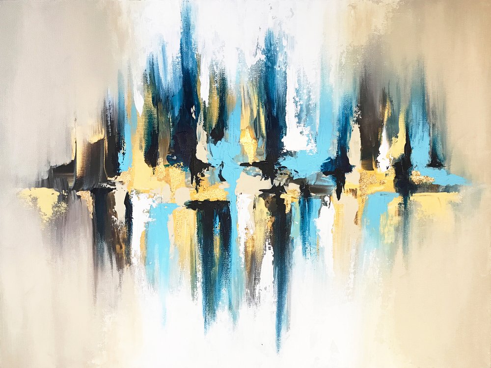 Abstract: Blauw-gouden weerspiegeling door Alyson Storms