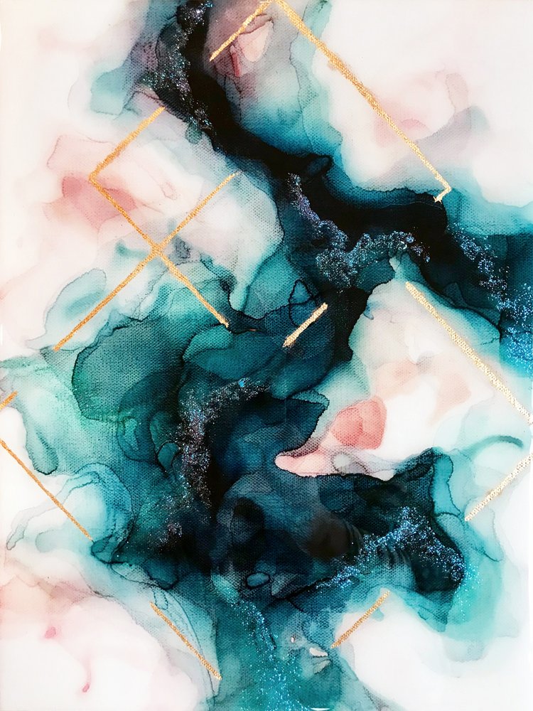 Abstract Teal Gold Flow door Alyson Storms