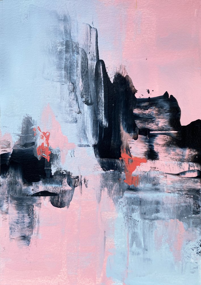 Modern abstract roze-blauw door Alyson Storms