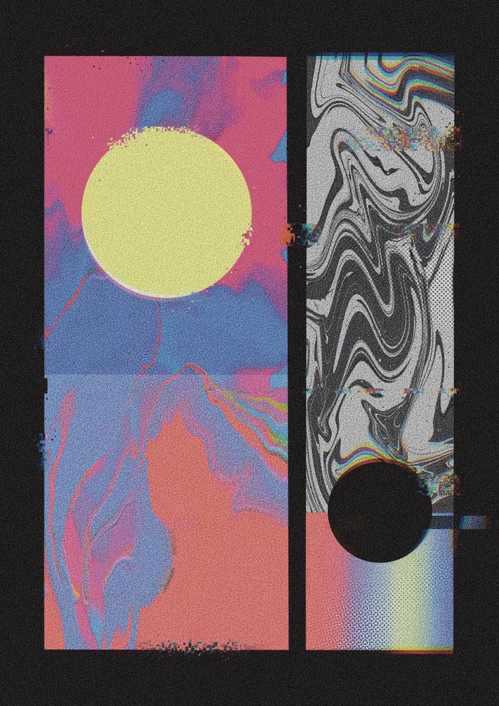 Kosmische glitch-cirkels door Amy Louise Baker