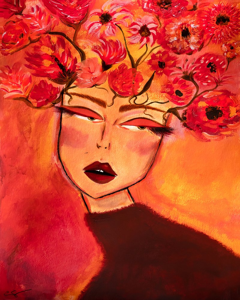 Vrouw met bloemenhoofd - Fashion Girl door Amy Straley