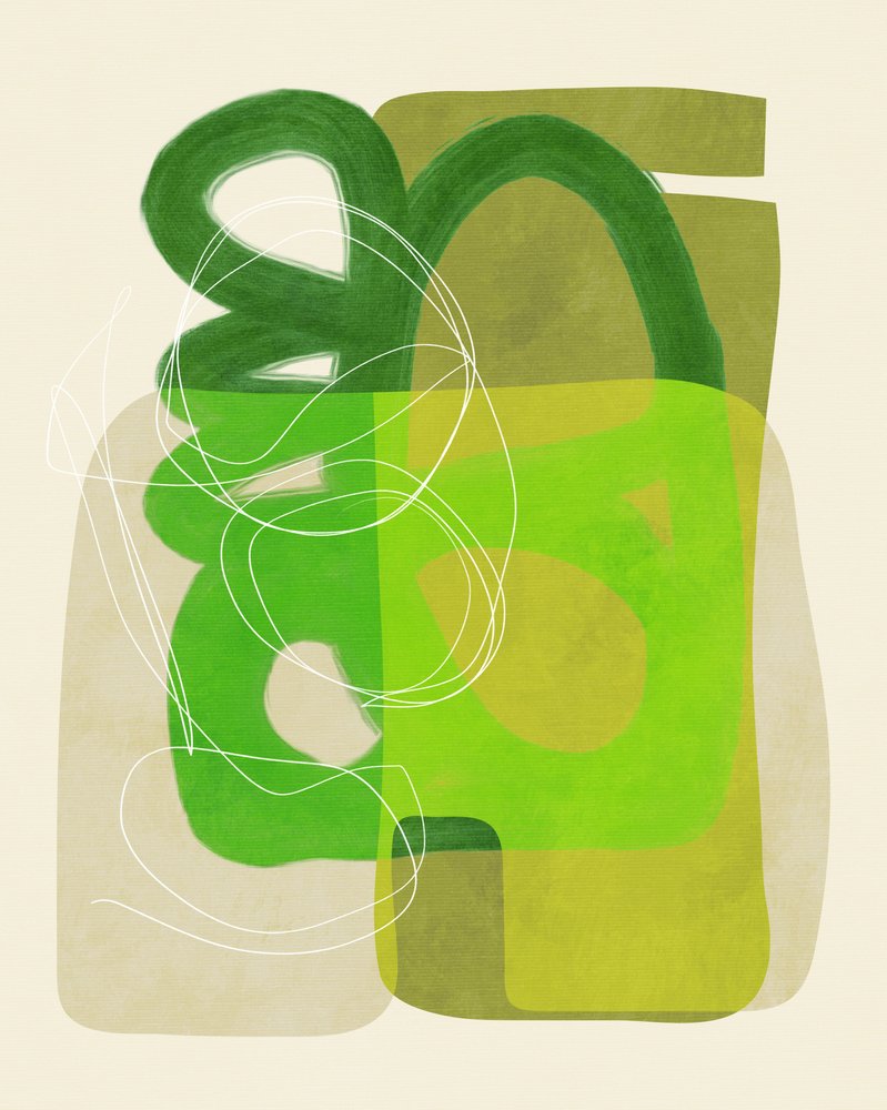 Geschilderde lijnen Groen/Beige 4 exemplaren door Ana Rut Bre