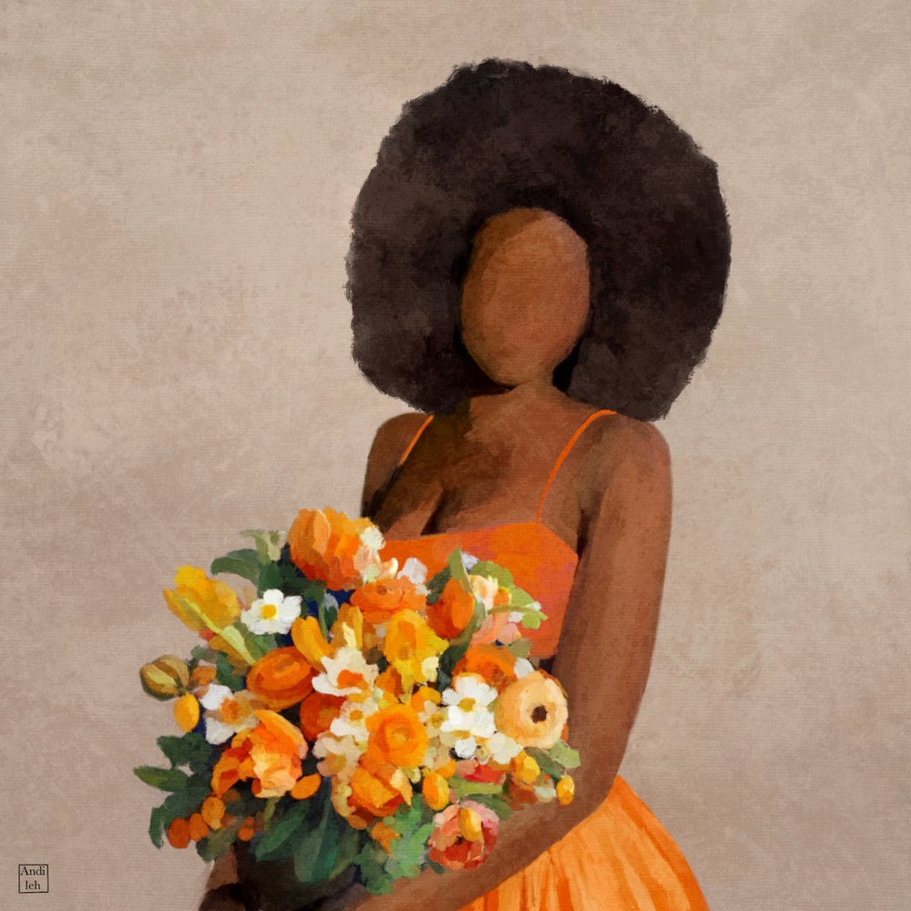 Levendige bloemenafro door Andile Bokweni