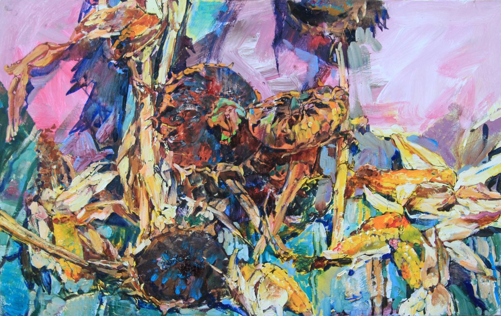 Schilderij van gedroogde zonnebloemen door Andrii Kutsachenko