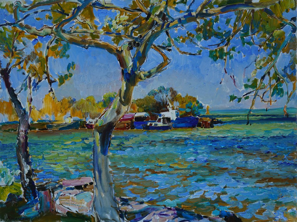 Sunny Riverbank Boats door Andrii Kutsachenko