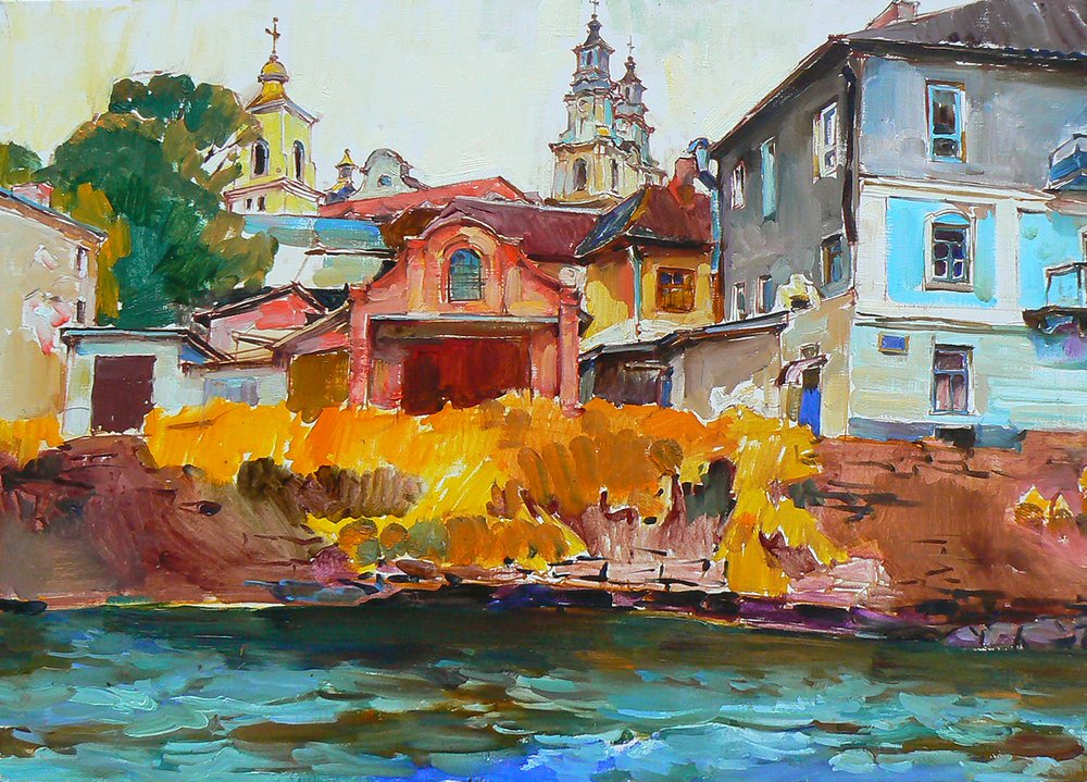 Levendige stad aan de rivier door Andrii Kutsachenko