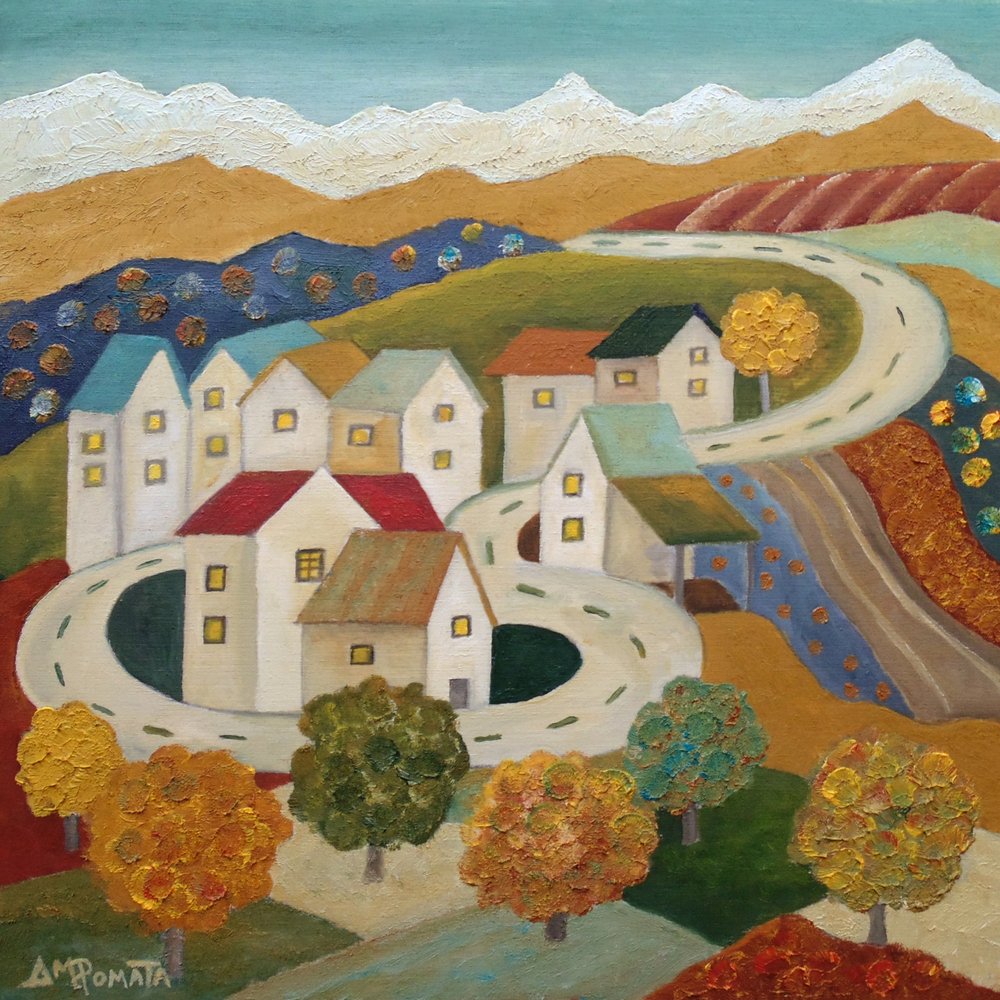 Autumn Road Village door Angeles M. Pomata