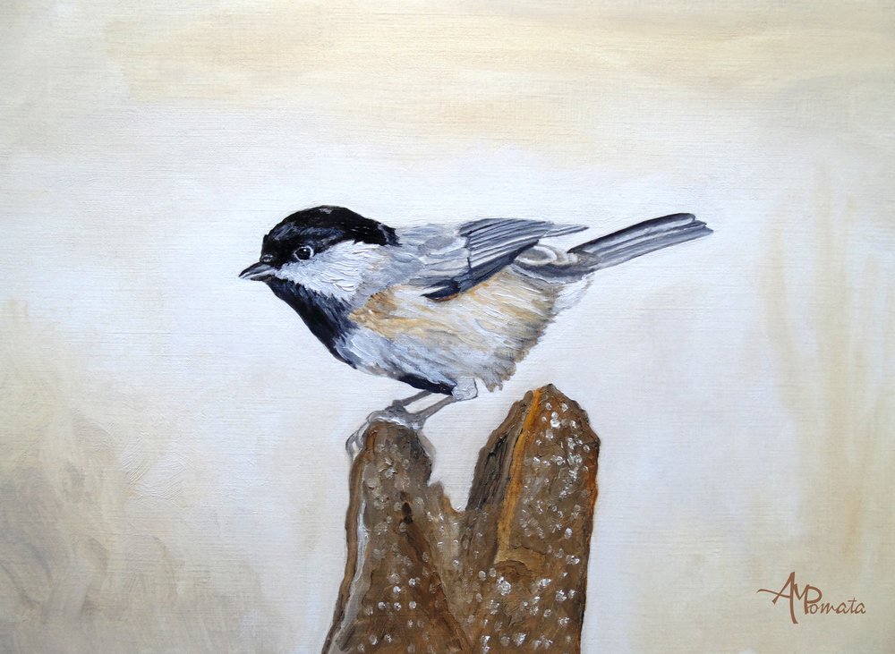 Mees op een boomstronk door Angeles M. Pomata