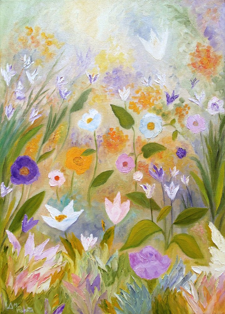 Dromerig bloemenveld door Angeles M. Pomata