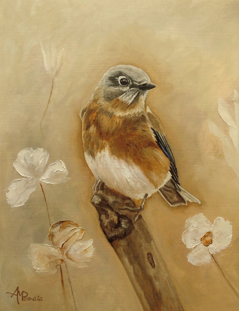 Zachte vogel en bloemen door Angeles M. Pomata