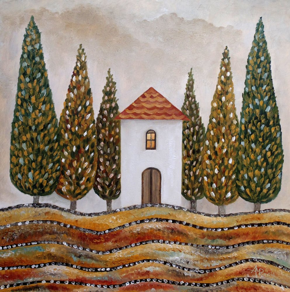 Toscaans cipressenhuis door Angeles M. Pomata