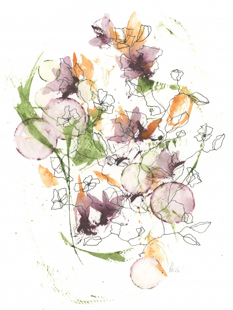 Abstracte aquarelbloemen door Ankie Kooi