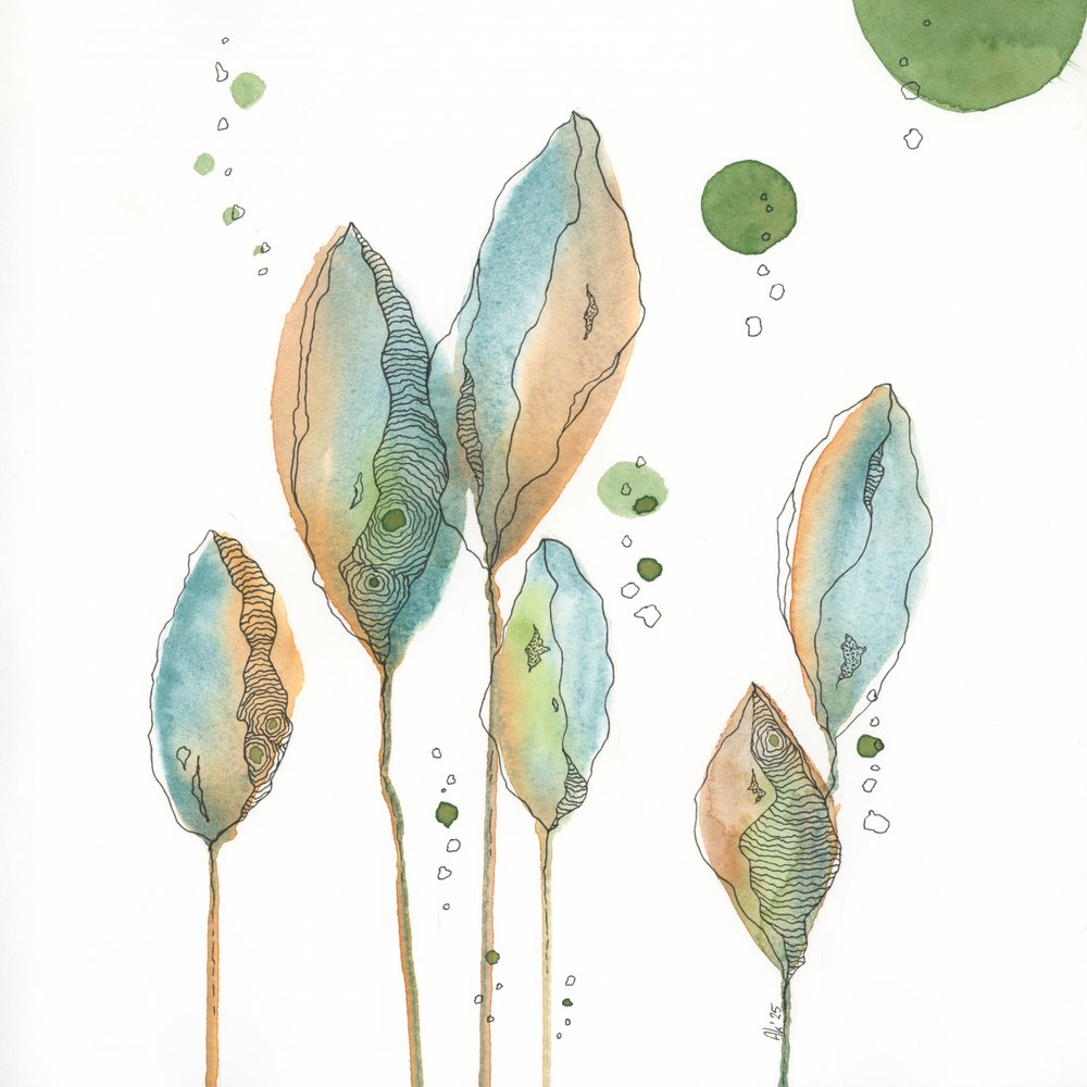 Zachte, abstracte botanische motieven door Ankie Kooi