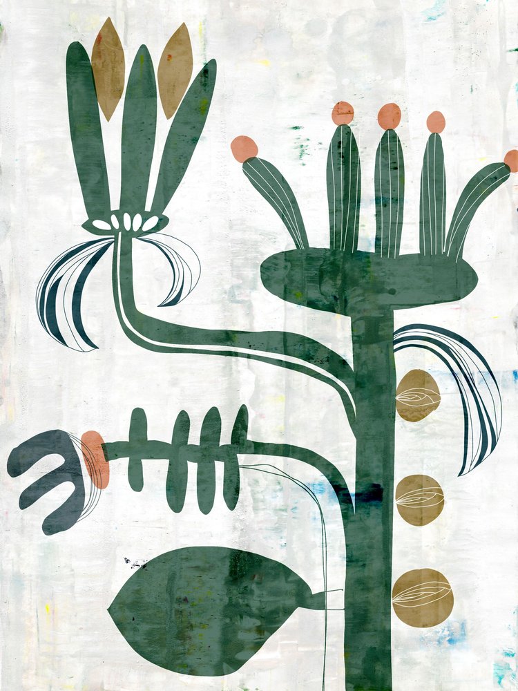 abstracte bloemen, natuurlijke groene achtergrond met textuur door Annick
