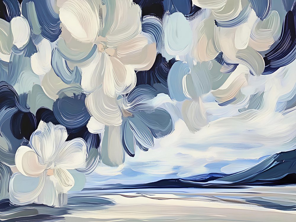 Blauw bloemenlandschap door Avanesova Elena