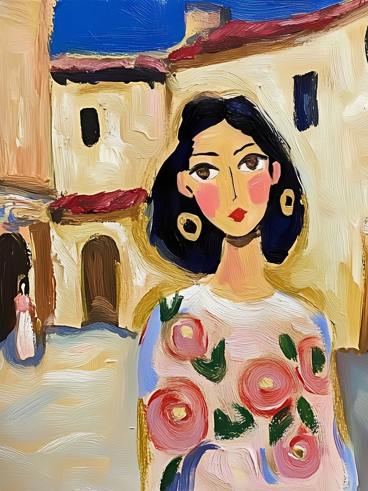 Geschilderde vrouw in bloemenprint door Avanesova Elena