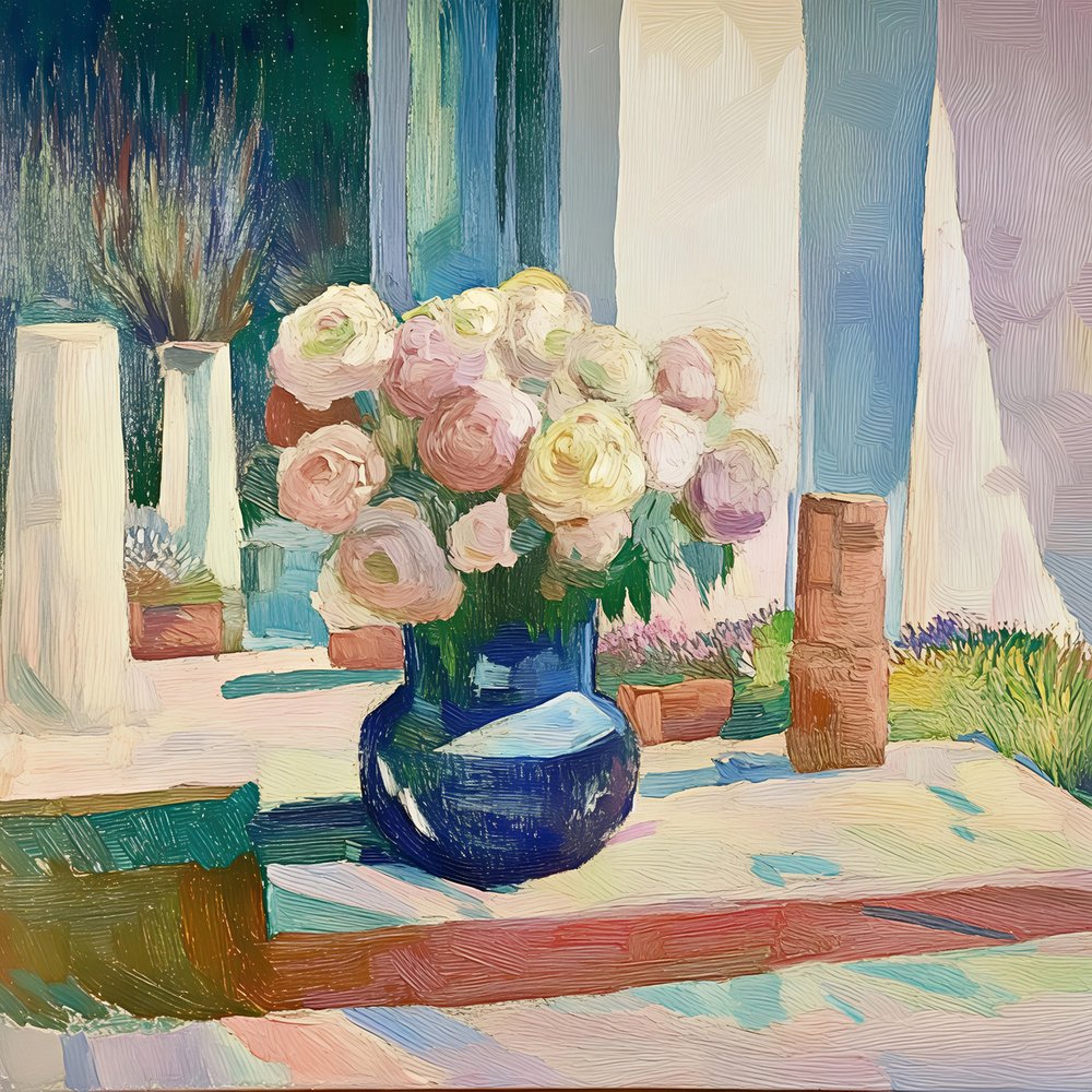Bloemen in een zonovergoten raam door Avanesova Elena