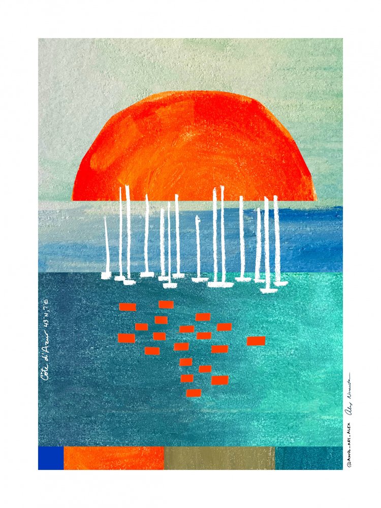 Abstract zeegezicht bij zonsondergang door Awol Art Alex
