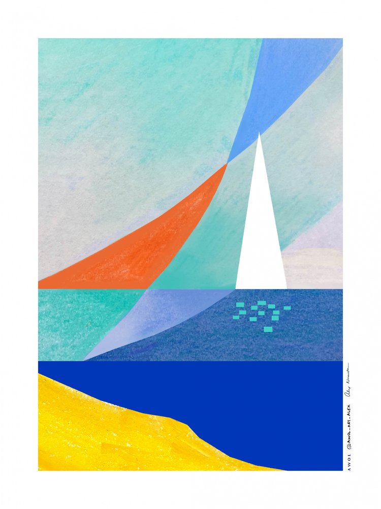 Geometrische zeilboot op de oceaan door Awol Art Alex