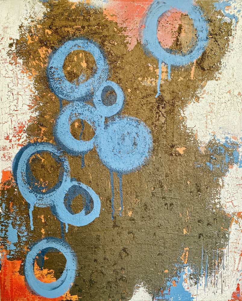 Blauwe cirkels met textuur door Berit Pihl