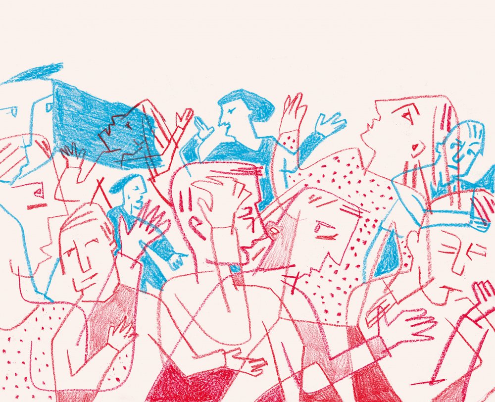 Chaotische discussie in de menigte door Catalina Somolinos