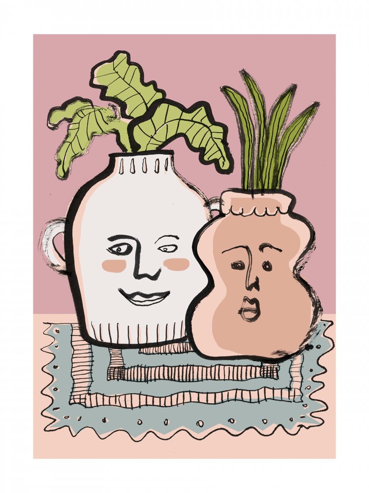 Vazen met vrolijke planten door Catalina Somolinos
