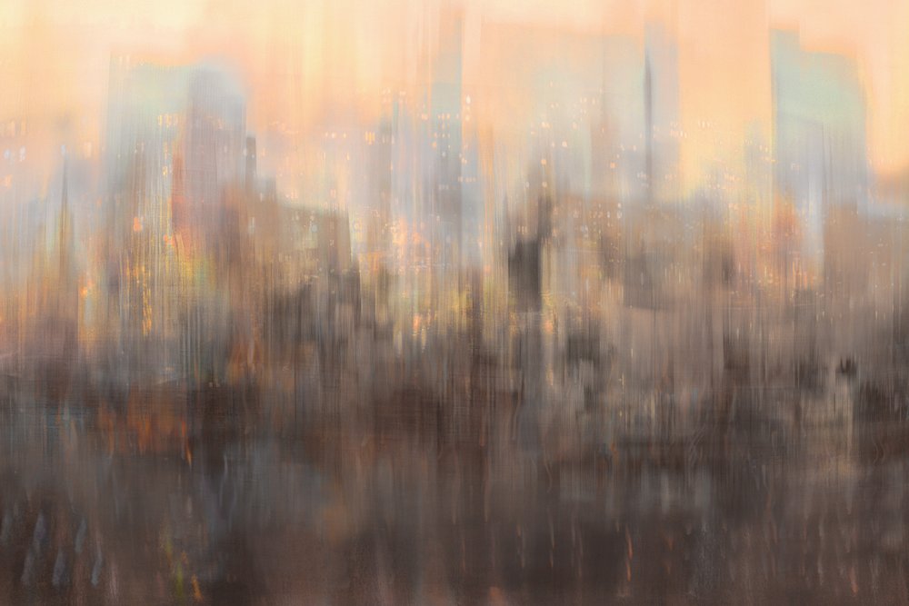 Abstracte stadsgezicht bij zonsondergang door Christina Sillen