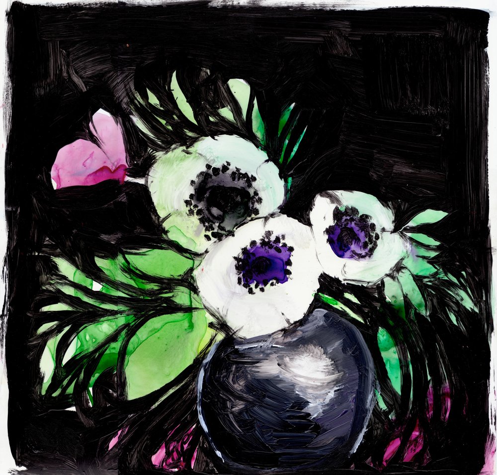 Schilderij van levendige anemonen door Christine Lindstrom
