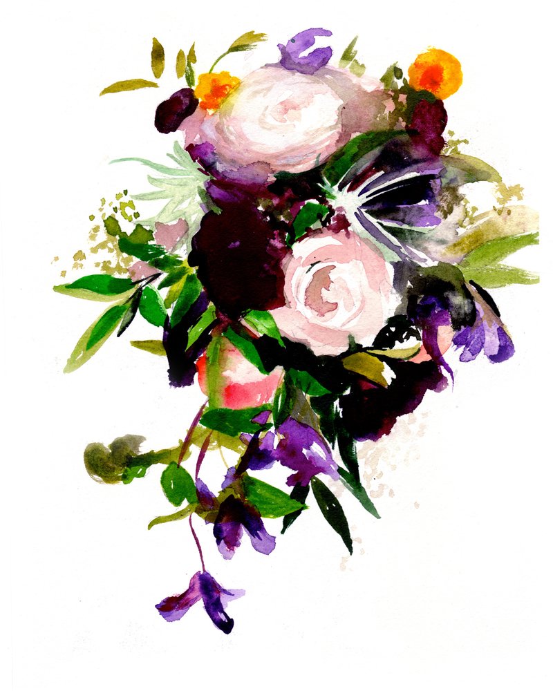 Levendig bloemenboeket in aquarelstijl door Christine Lindstrom