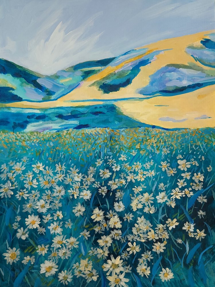 Het madeliefjesveld van Golden Hills door Claire Whitehead