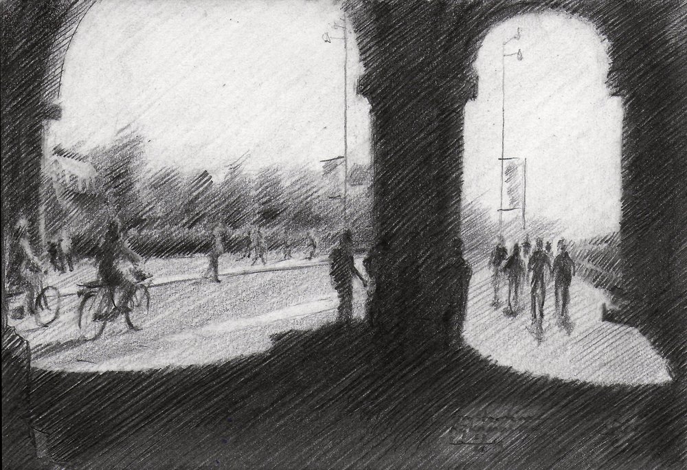 Stedelijk tafereel met bogen door Corné Akkers