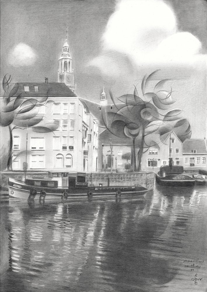 Weerspiegelingen in het stadskanaal door Corné Akkers