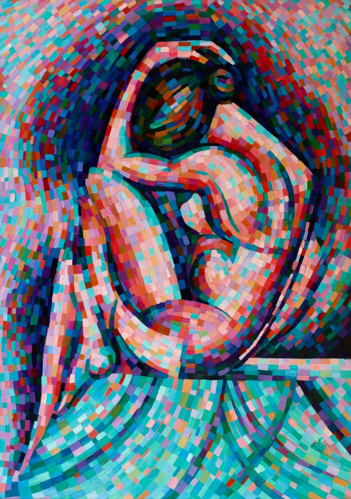 Contemplatieve mozaïekvrouw door Corné Akkers