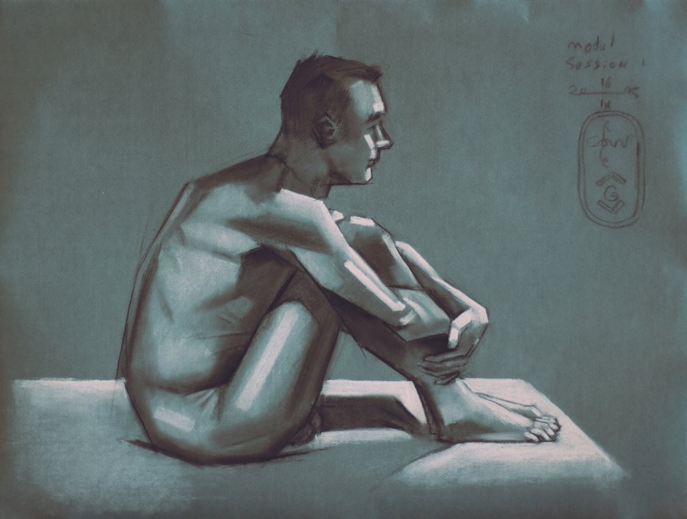 Peinzende mannelijke figuur door Corné Akkers