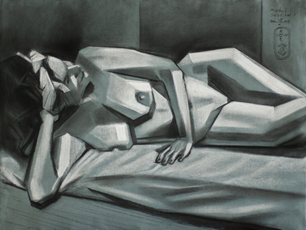 Liggend kubistisch naakt door Corné Akkers