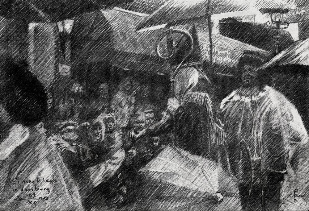 Sinterklaas-optocht door de regenachtige stad door Corné Akkers
