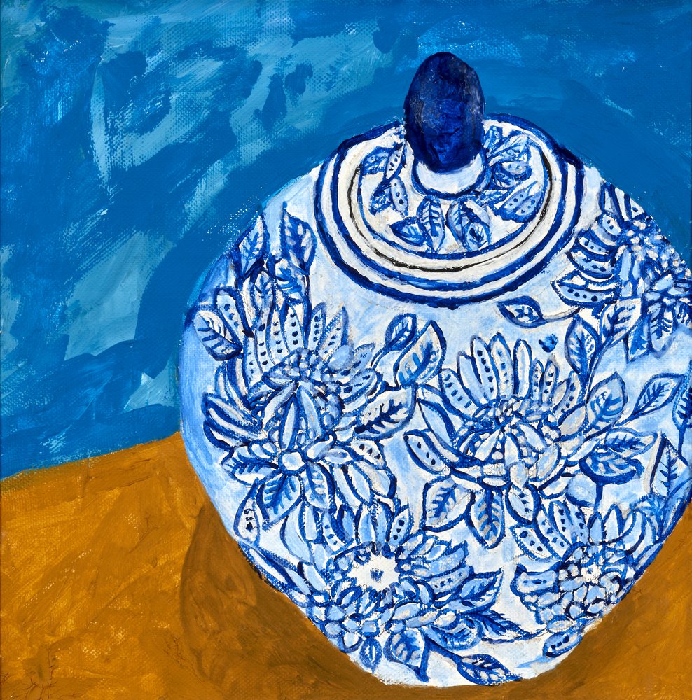 Elegante blauwe bloemenpot door Dale Hefer & Family