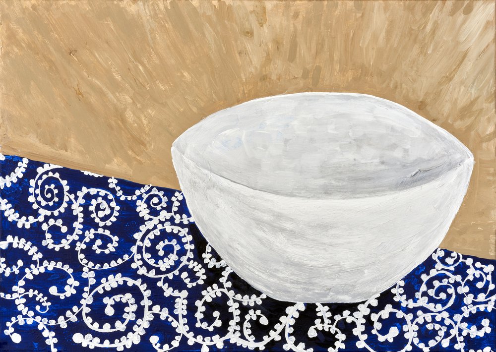 Witte kom met blauw patroon door Dale Hefer & Family
