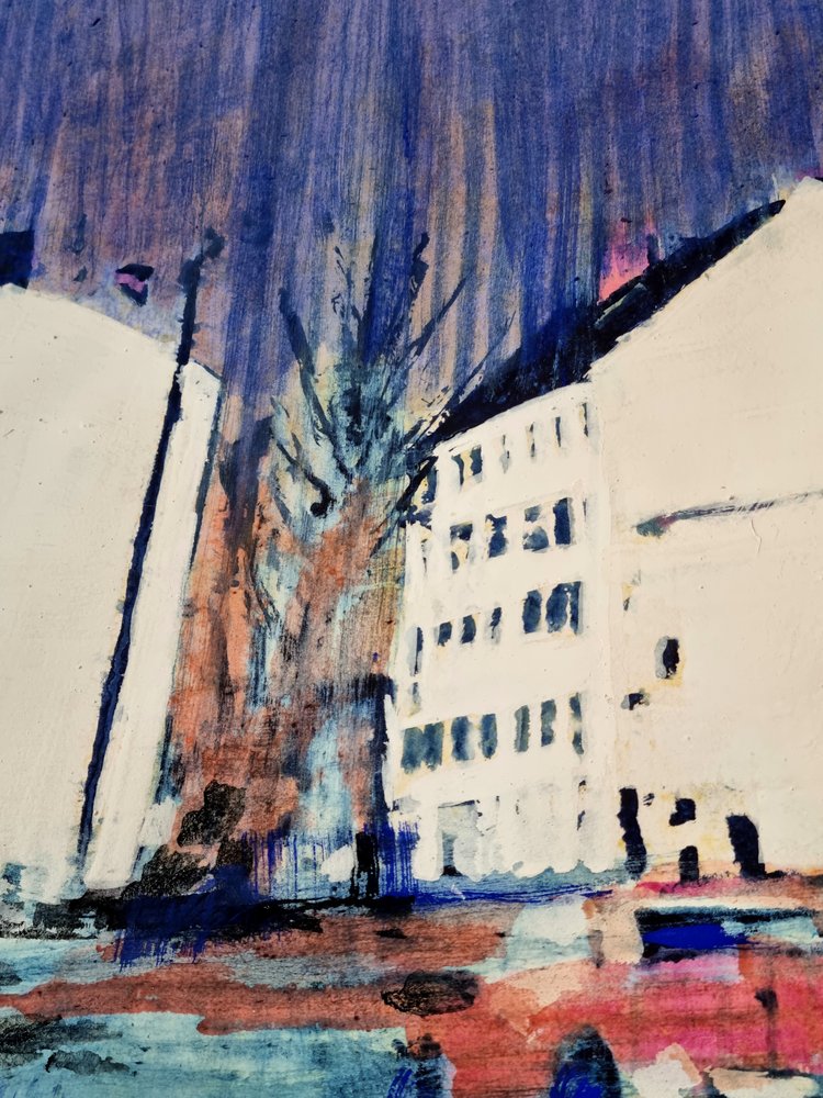 Abstracte weergave van een stadsstraat door David Antonides