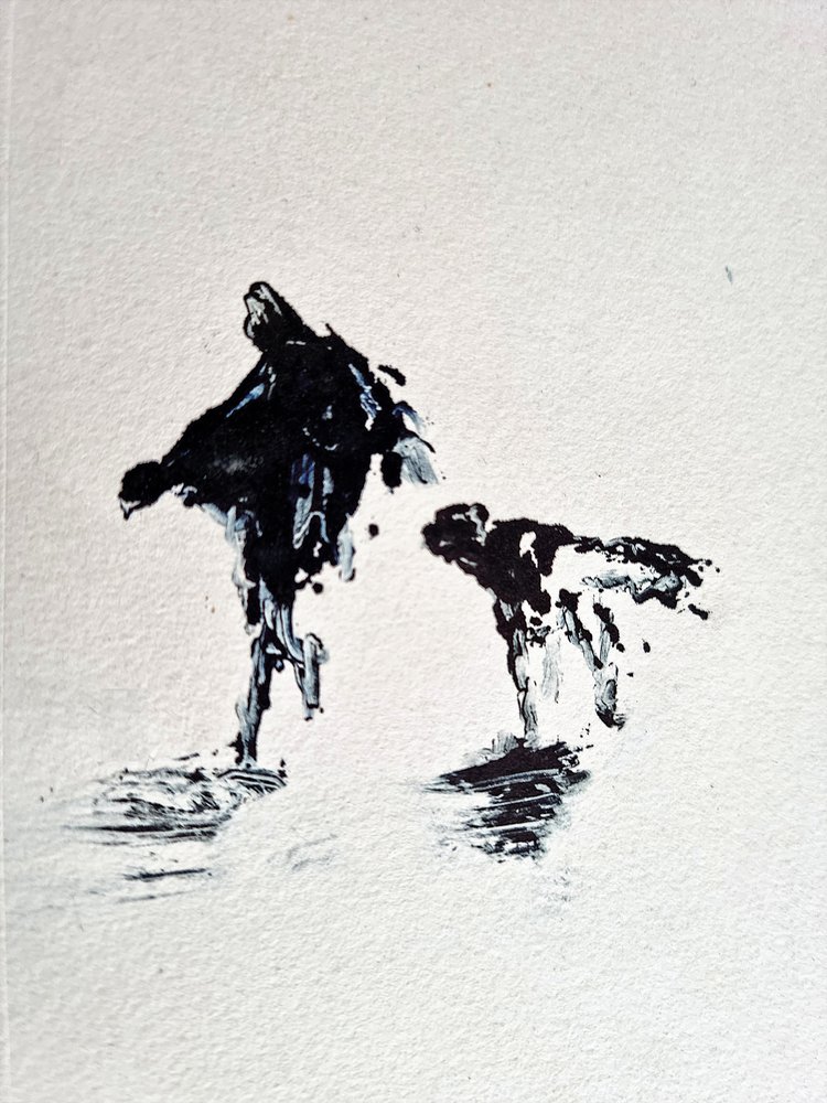 Wandeling met een hond in zwart-wit door David Antonides